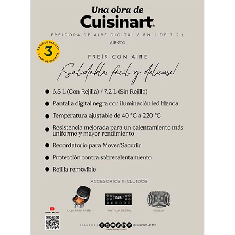 FREIDORA CUISINART 7.2 L AIR700CL DIGITAL 8 EN 1 - 7