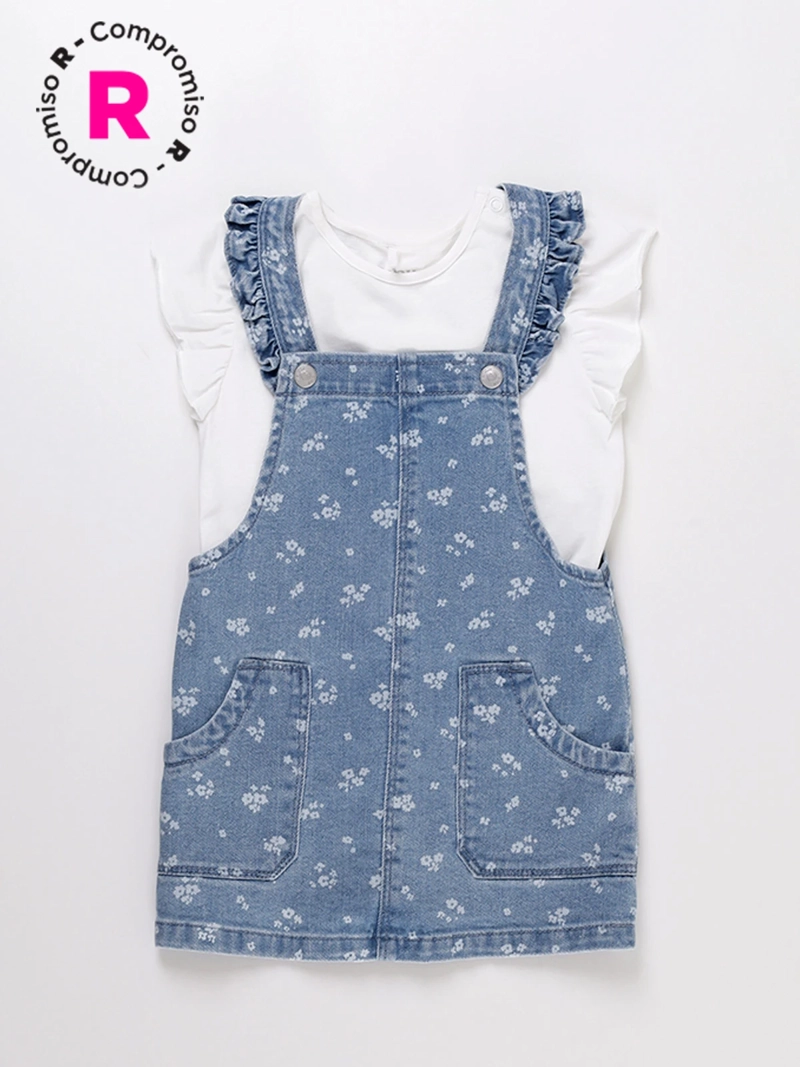 JARDINERA DENIM NIÑA BABY HARVEST ESTAMPADA Y POLERA MANGA CORTA - 1