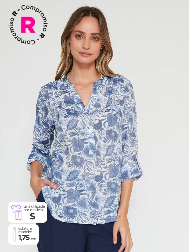 BLUSA MUJER REGATTA CUELLO MAO MANGA LARGA ESTAMPADA