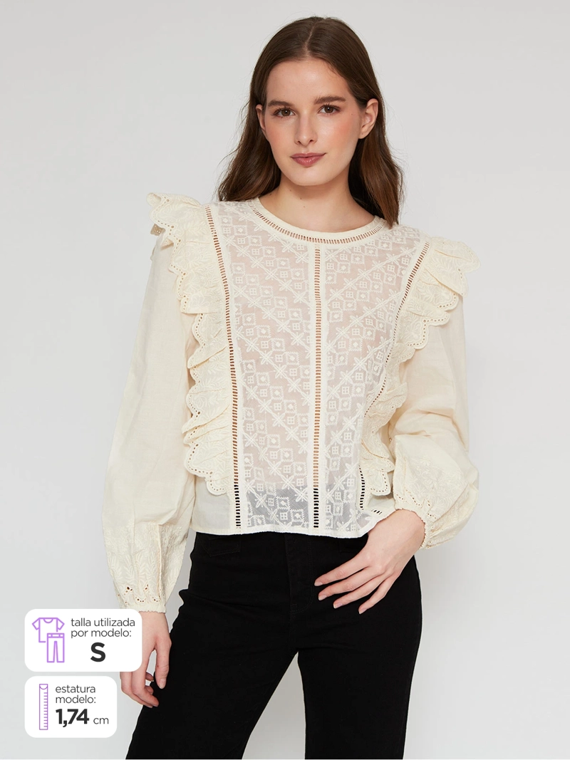 BLUSA MUJER MARQUIS ALGODÓN RUFFLES BORDADA - 1