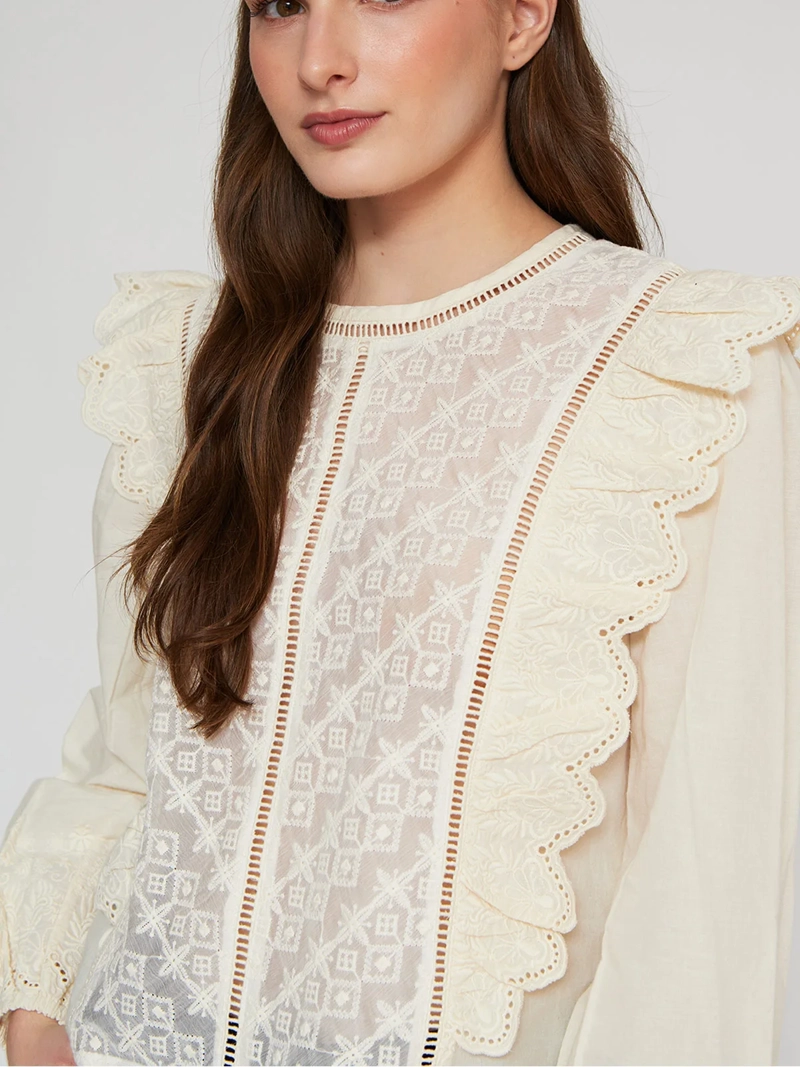 BLUSA MUJER MARQUIS ALGODÓN RUFFLES BORDADA - 3
