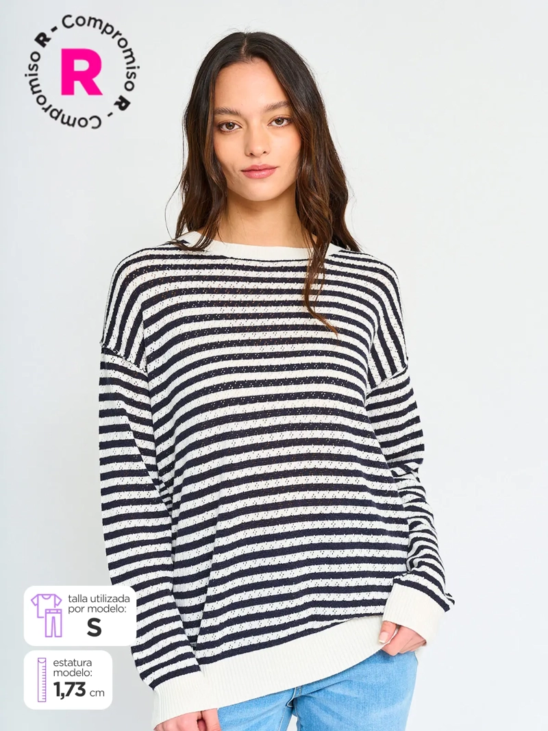 SWEATER MUJER PEPE JEANS CALADO RAYAS - 1