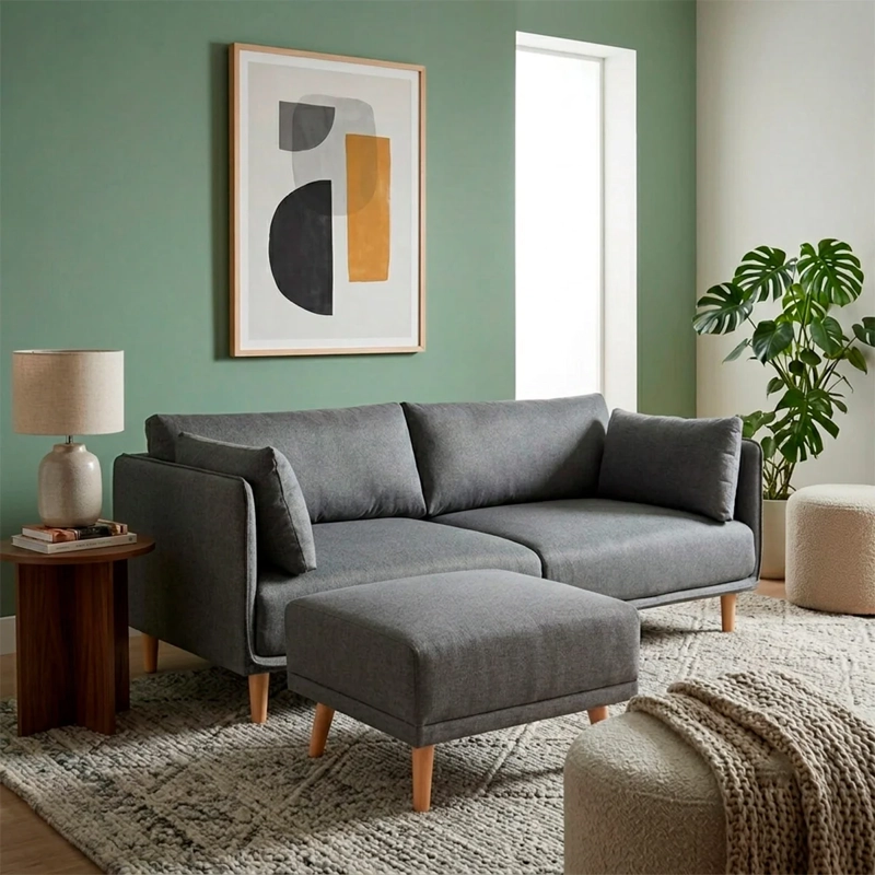 SOFÁ RIPLEY HOME MARÍA + PUFF GRIS - 1