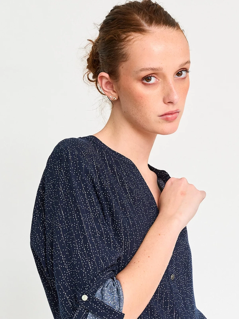 BLUSA MUJER CACHAREL MANGA LARGA CUELLO MAO ESTAMPADA - 3
