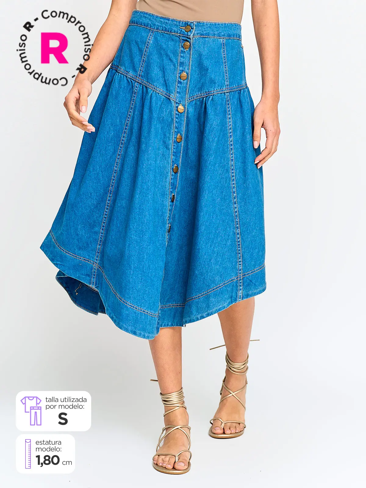 FALDA MUJER TATIENNE ALGODÓN LARGA BOTONES DENIM - 1