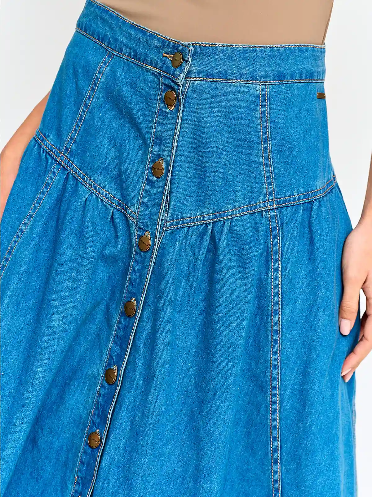 FALDA MUJER TATIENNE ALGODÓN LARGA BOTONES DENIM - 3