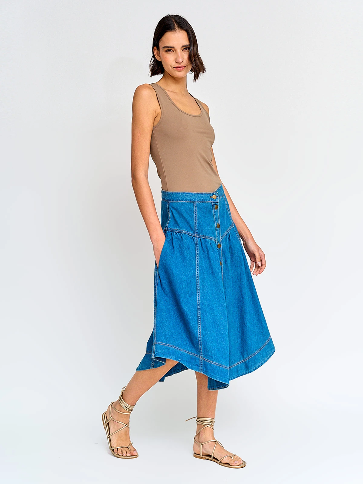 FALDA MUJER TATIENNE ALGODÓN LARGA BOTONES DENIM - 4