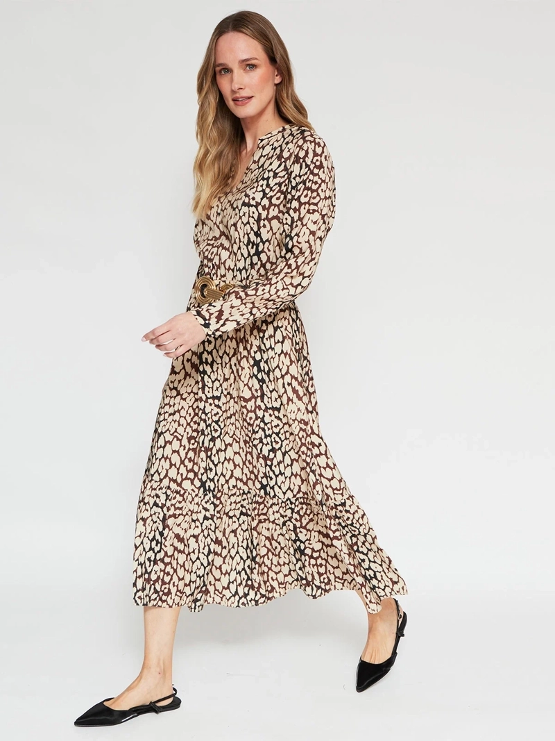 VESTIDO LARGO MUJER CACHAREL ESTAMPADO CINTURÓN - 2