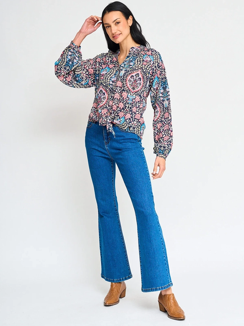 BLUSA MUJER TATIENNE MANGA LARGA ESTAMPADA LAZO CINTURA - 4
