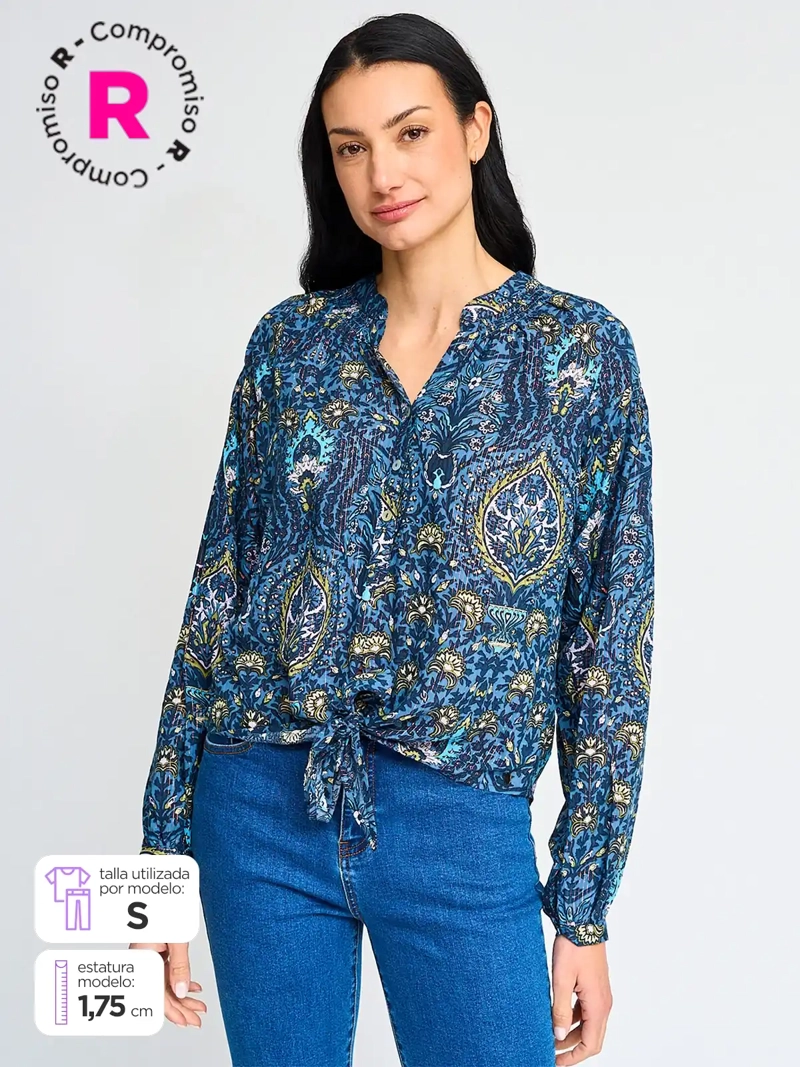 BLUSA MUJER TATIENNE MANGA LARGA ESTAMPADA LAZO CINTURA - 1
