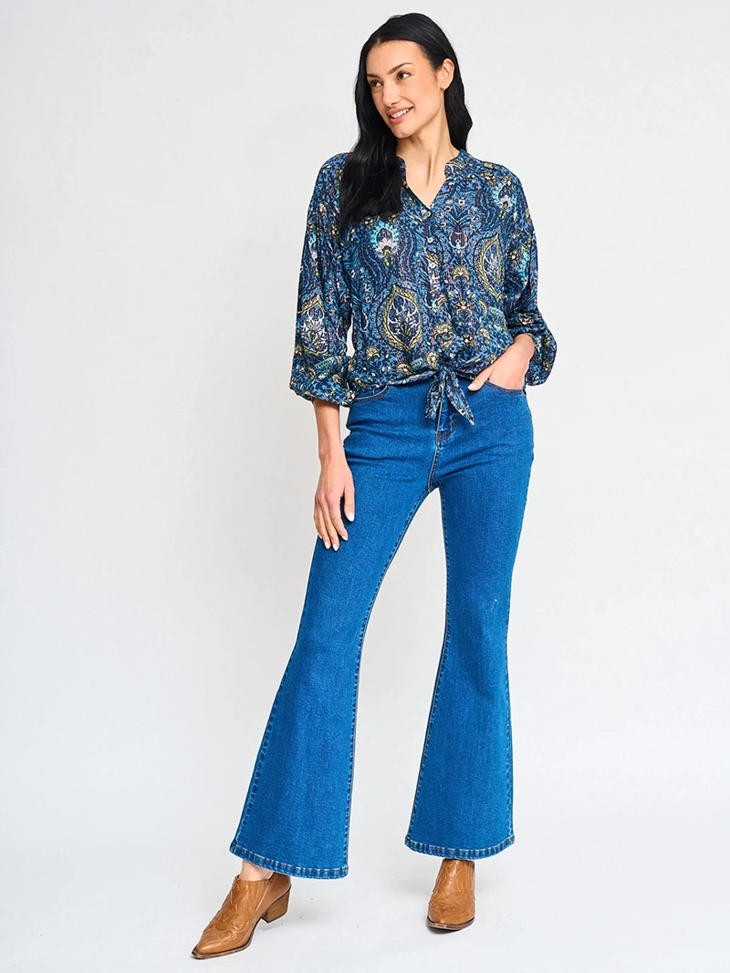BLUSA MUJER TATIENNE MANGA LARGA ESTAMPADA LAZO CINTURA - 4