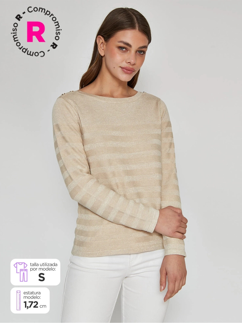 SWEATER MUJER CACHAREL CUELLO BOTE MANGA LARGA BOTONES - 1