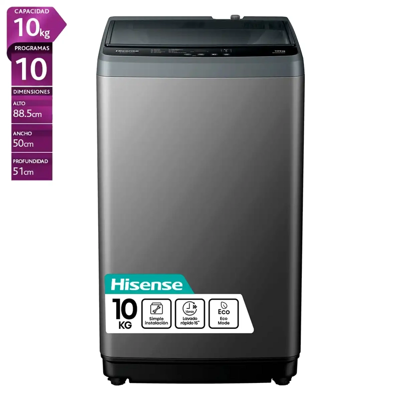 LAVADORA CARGA SUPERIOR HISENSE WT1D1030UT 10KG GRAFITO - 1