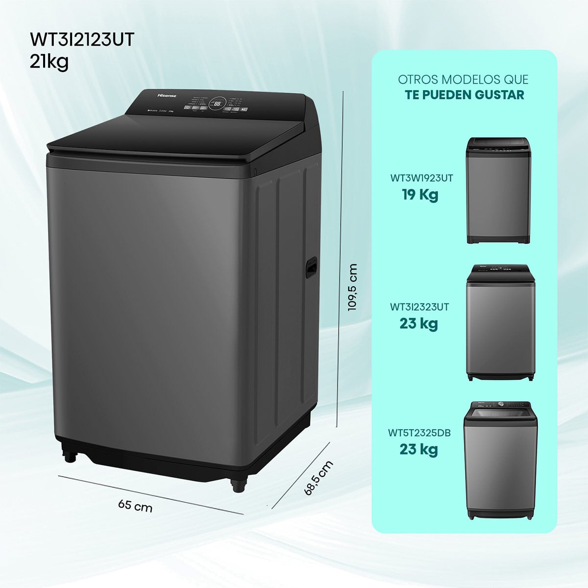LAVADORA CARGA SUPERIOR HISENSE WT3I2123UT 21KG GRIS - 3