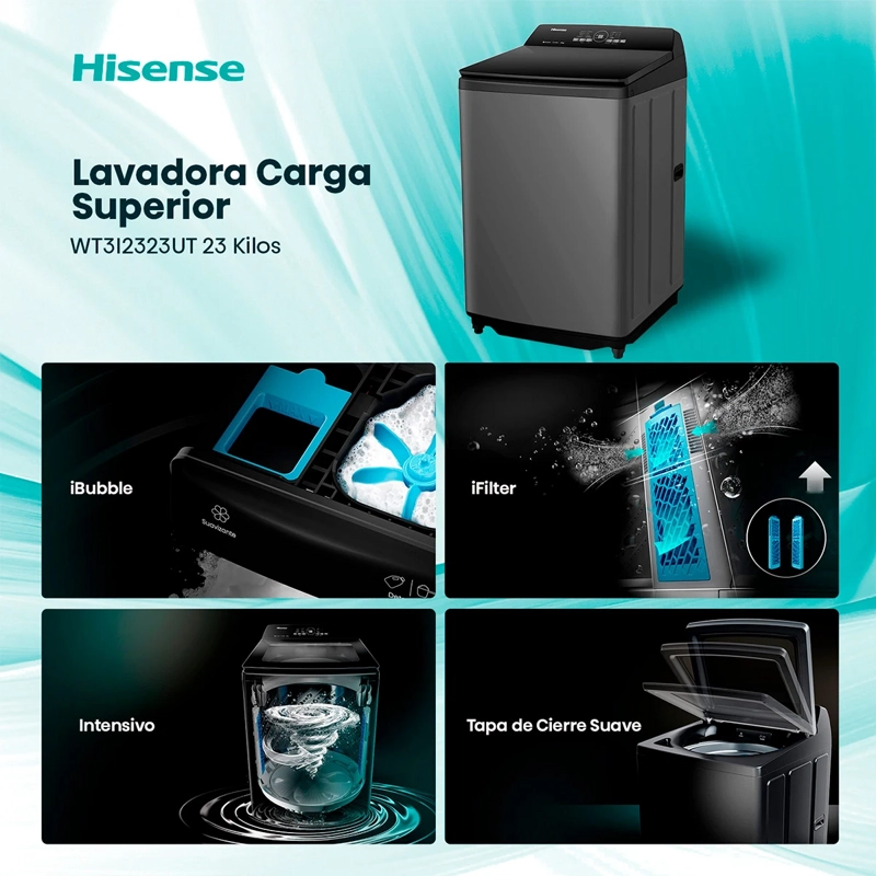 LAVADORA CARGA SUPERIOR HISENSE WT3I2323UT 23KG GRAFITO - 4