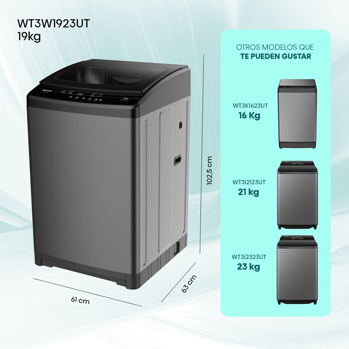 LAVADORA CARGA SUPERIOR HISENSE WT3W1923UT 19KG GRAFITO - 3