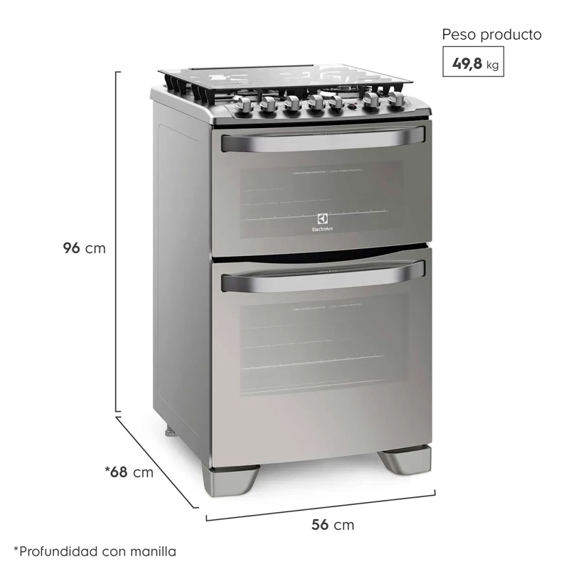 COCINA A GAS ELECTROLUX 56DXA 4 PLATOS GRILL DOBLE HORNO GRIS - 3