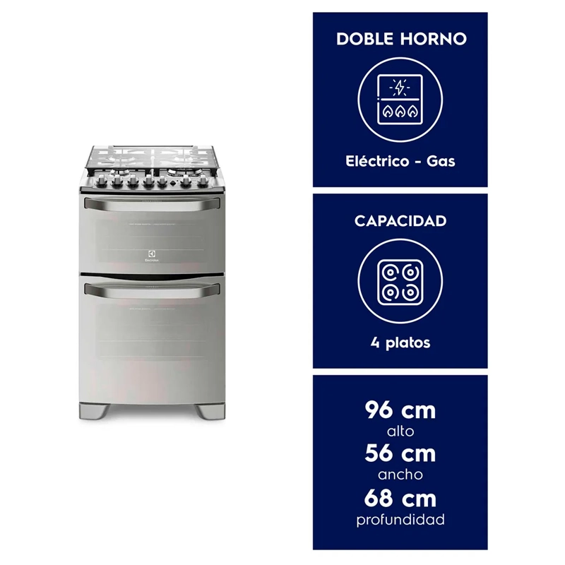 COCINA A GAS ELECTROLUX 56DXA 4 PLATOS GRILL DOBLE HORNO GRIS - 7