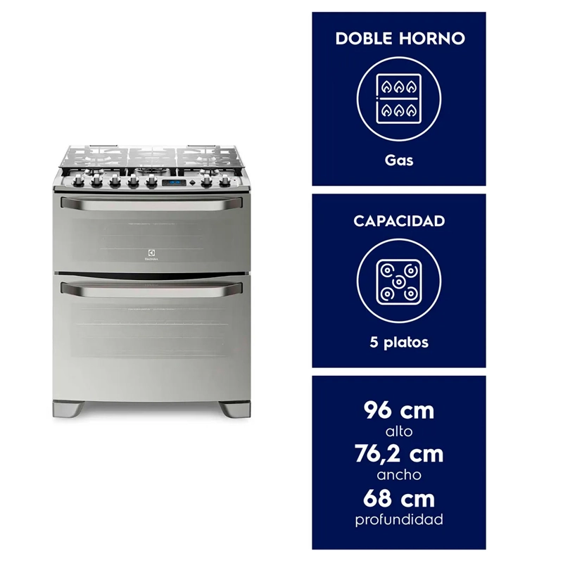 COCINA A GAS ELECTROLUX 76DXA 5 PLATOS GRILL DOBLE HORNO GRIS - 7