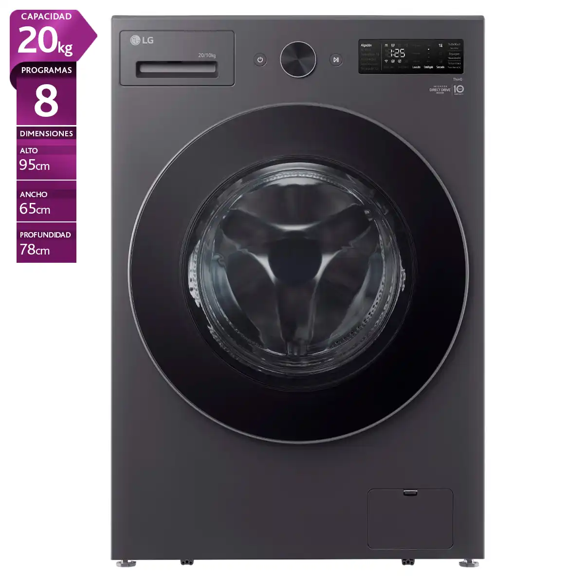 LAVADORA SECADORA LG WD20EGNTSPG 20KG 10KG GRAFITO - 1