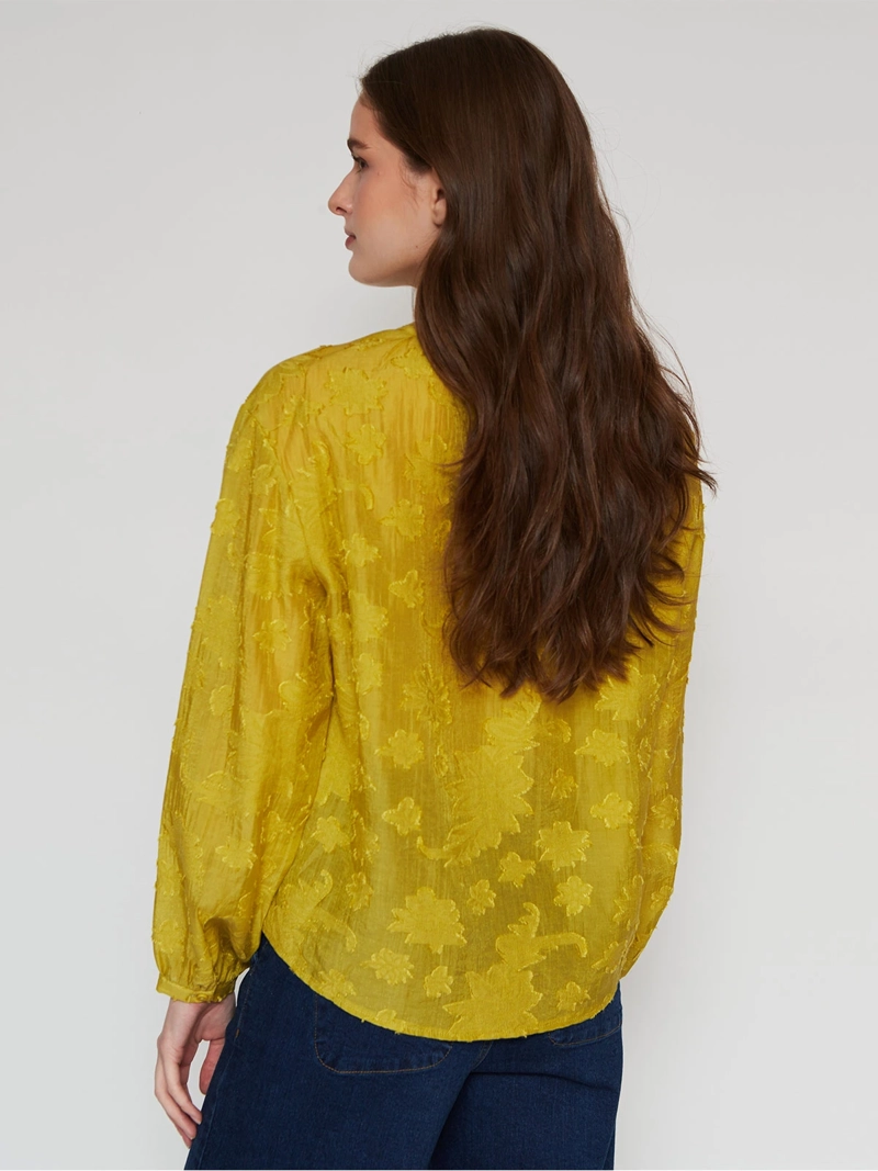 BLUSA MANGA LARGA MUJER CACHAREL VERDE CLARO CUELLO MAO - 2