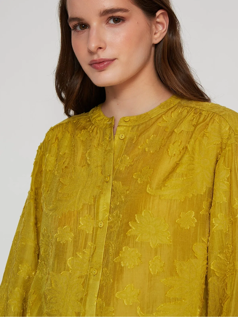 BLUSA MANGA LARGA MUJER CACHAREL VERDE CLARO CUELLO MAO - 3
