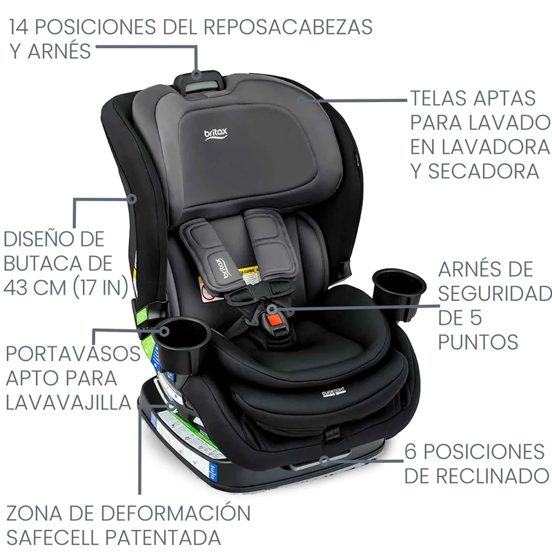 SILLA DE AUTO BRITAX POPLAR NEGRO CONVERTIBLE STONE ONYX - 4