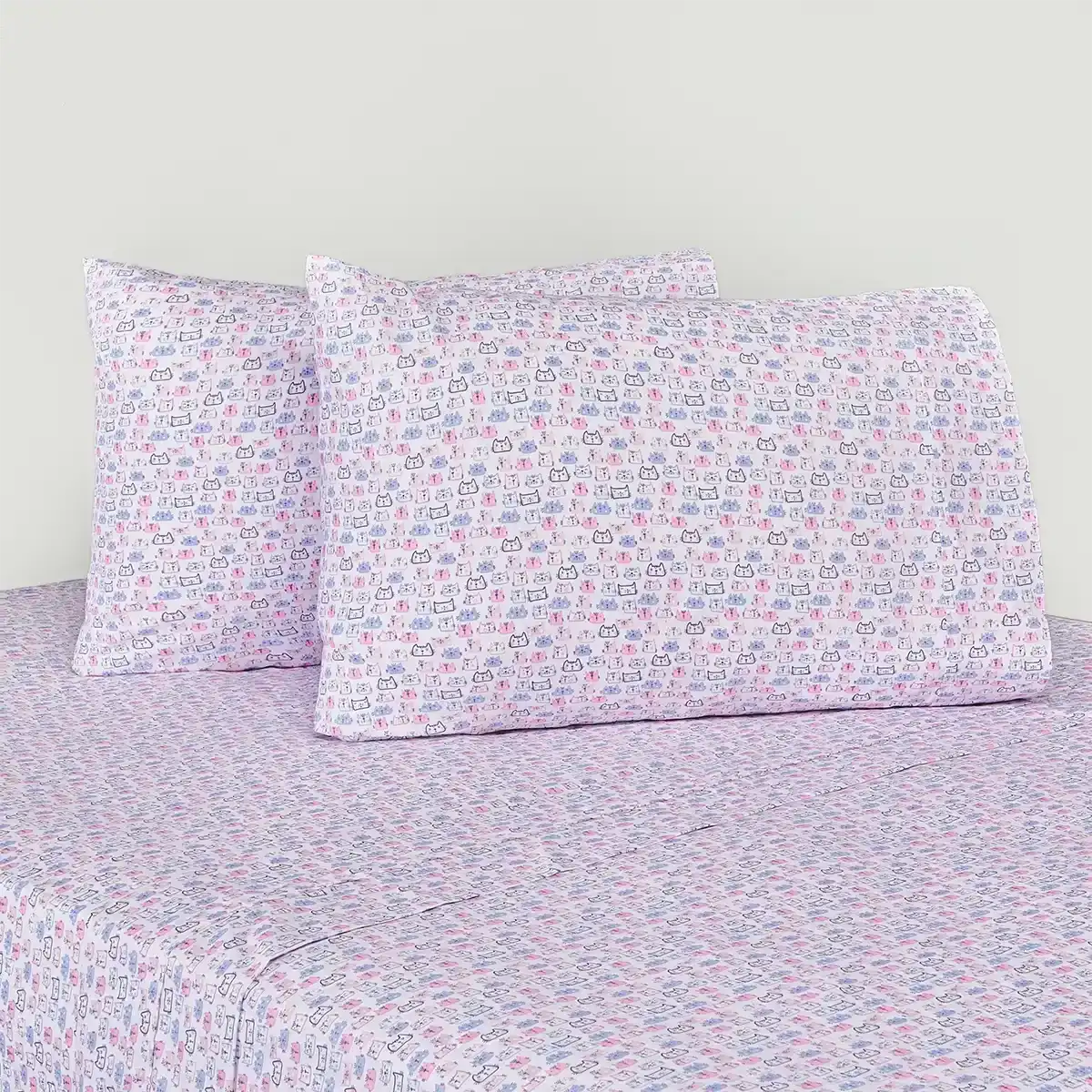 JUEGO DE SÁBANAS RIPLEY HOME ESTAMPADA 144 HILOS 1.5 PLAZAS GATITOS