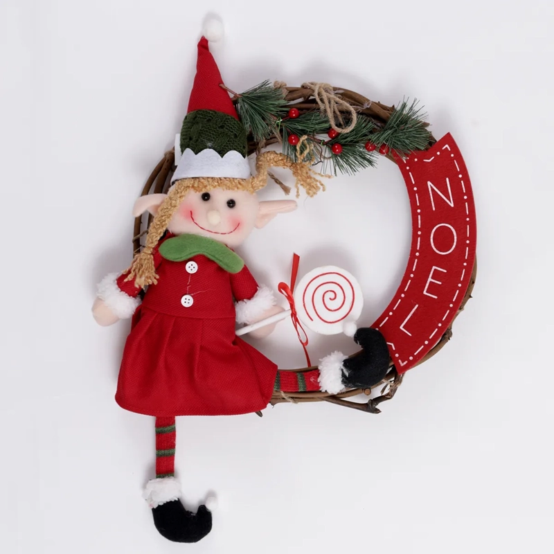 CORONA DE NAVIDAD RIPLEY HOME DUENDE NIÑA ROJO - 1