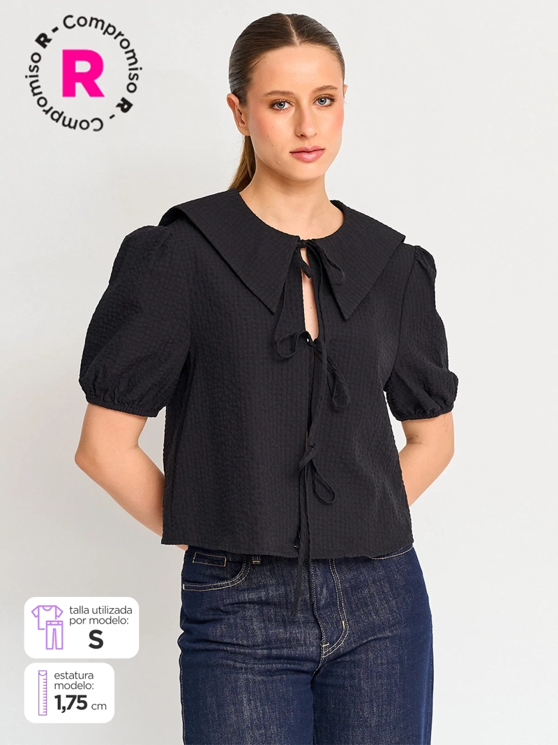 BLUSA MUJER MARQUIS ALGODÓN LAZOS - 1