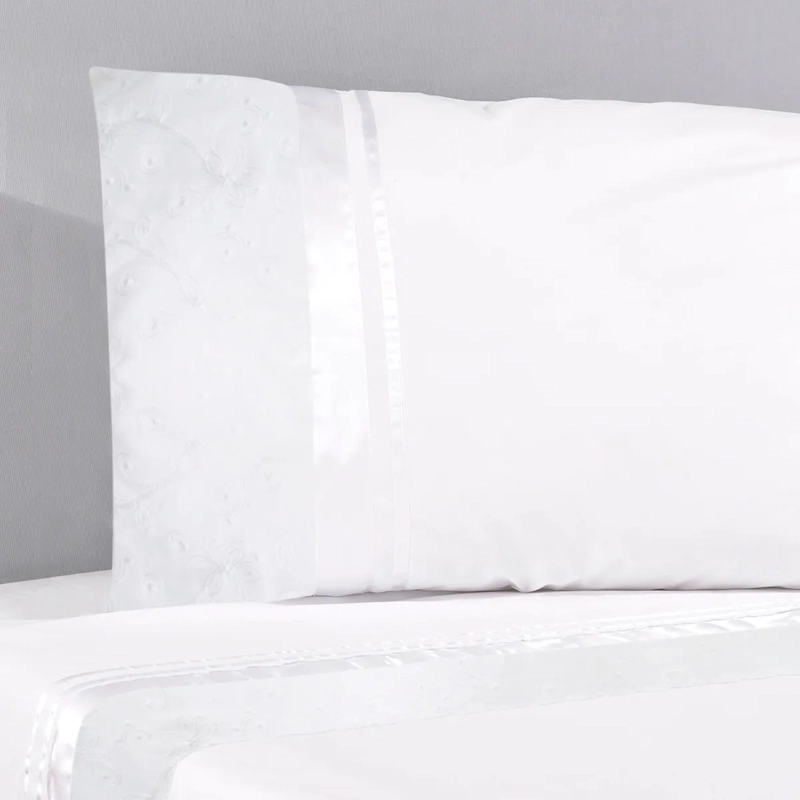 JUEGO DE SÁBANAS NINA HERRERA BRODERIE ELISA 1.5PL 220 HILOS BLANCO LISO - 1