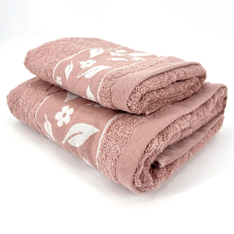 JUEGO DE TOALLAS ANDES HOJAS ROSA 2 PZS
