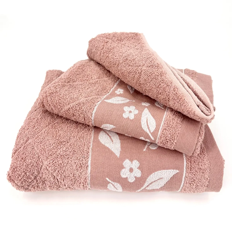 JUEGO DE TOALLAS ANDES HOJAS ROSA 3 PZS - 2