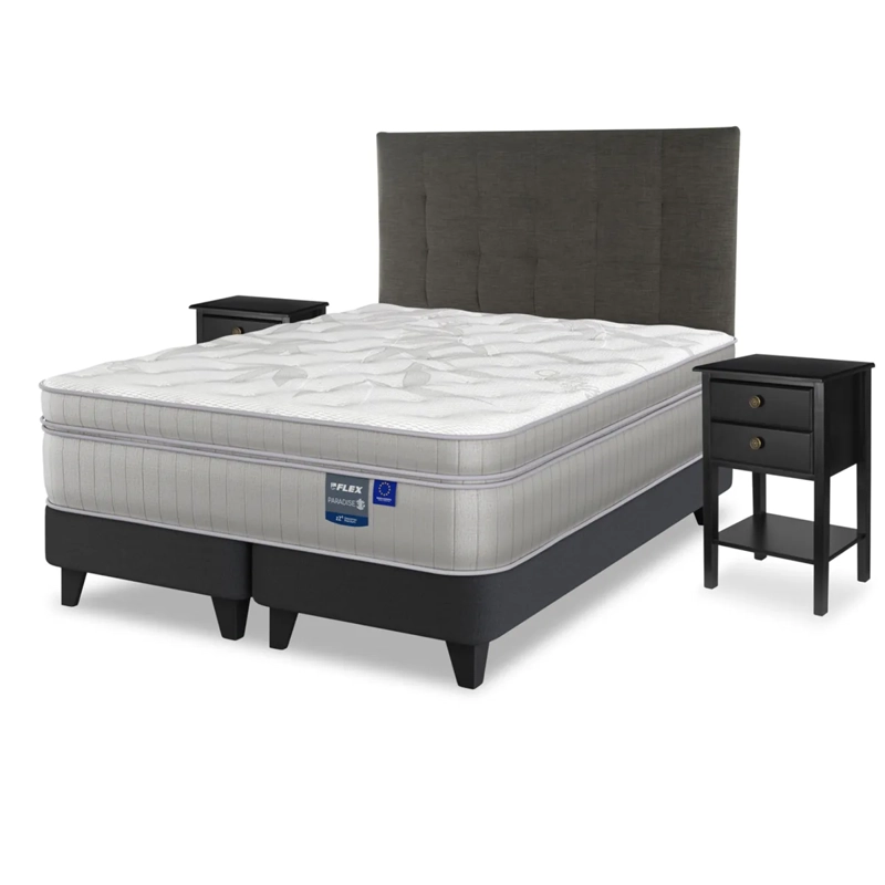 JUEGO DORMITORIO FLEX 2 PLAZAS BOX B/D + RESPALDO DESIGN GRAFITO + VELADOR ROVER PARADISE - 1