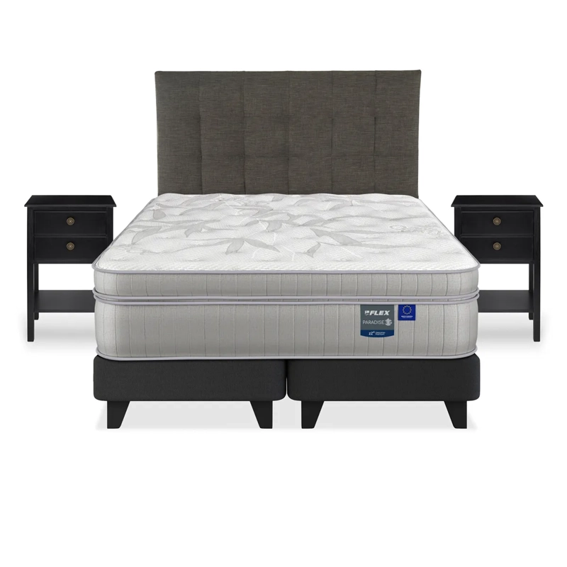 JUEGO DORMITORIO FLEX 2 PLAZAS BOX B/D + RESPALDO DESIGN GRAFITO + VELADOR ROVER PARADISE - 2