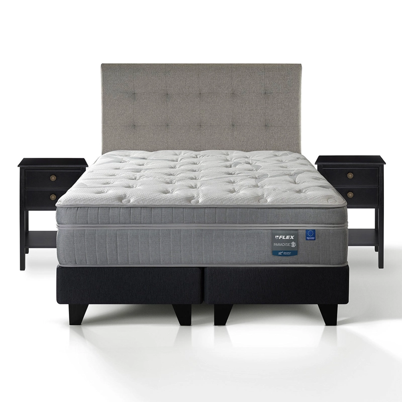 JUEGO DORMITORIO FLEX KING BOX B/D + RESPALDO DESIGN GRIS + VELADOR ROVER PARADISE - 1
