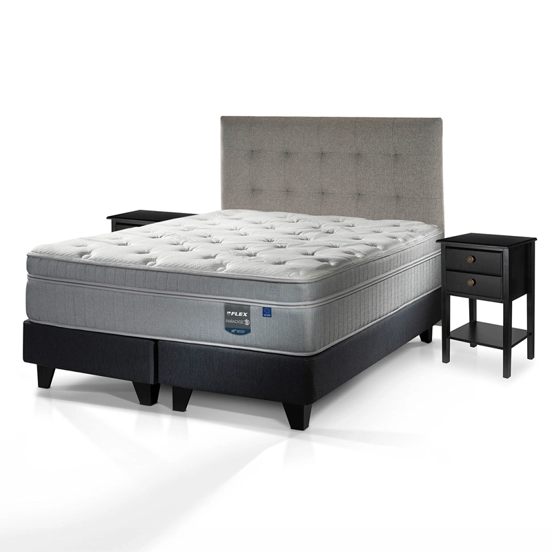 JUEGO DORMITORIO FLEX KING BOX B/D + RESPALDO DESIGN GRIS + VELADOR ROVER PARADISE - 2