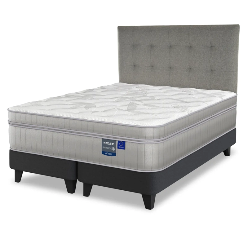 JUEGO DORMITORIO FLEX 2 PLAZAS BOX B/D + RESPALDO DESIGN GRIS PARADISE - 1