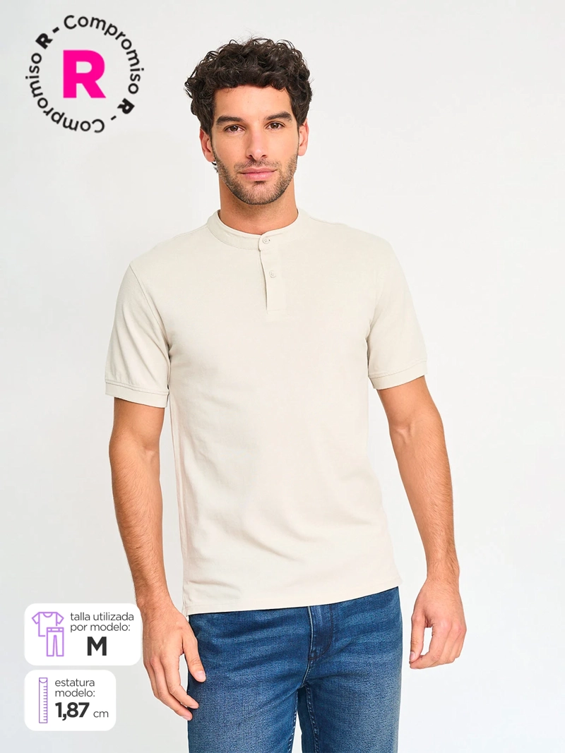 POLERA HOMBRE MARQUIS ALGODÓN CUELLO MAO MANGA CORTA PIQUÉ - 1