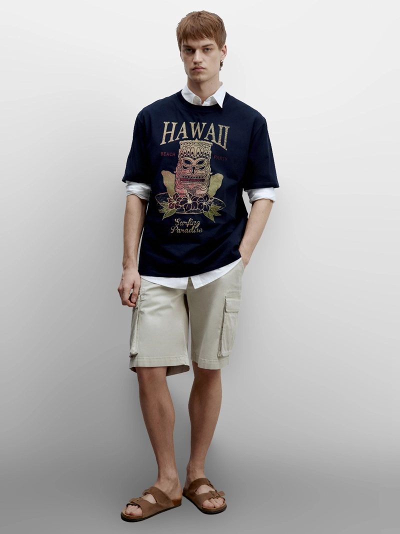 POLERA MANGA CORTA ALGODÓN HOMBRE SFERA AZUL - 3