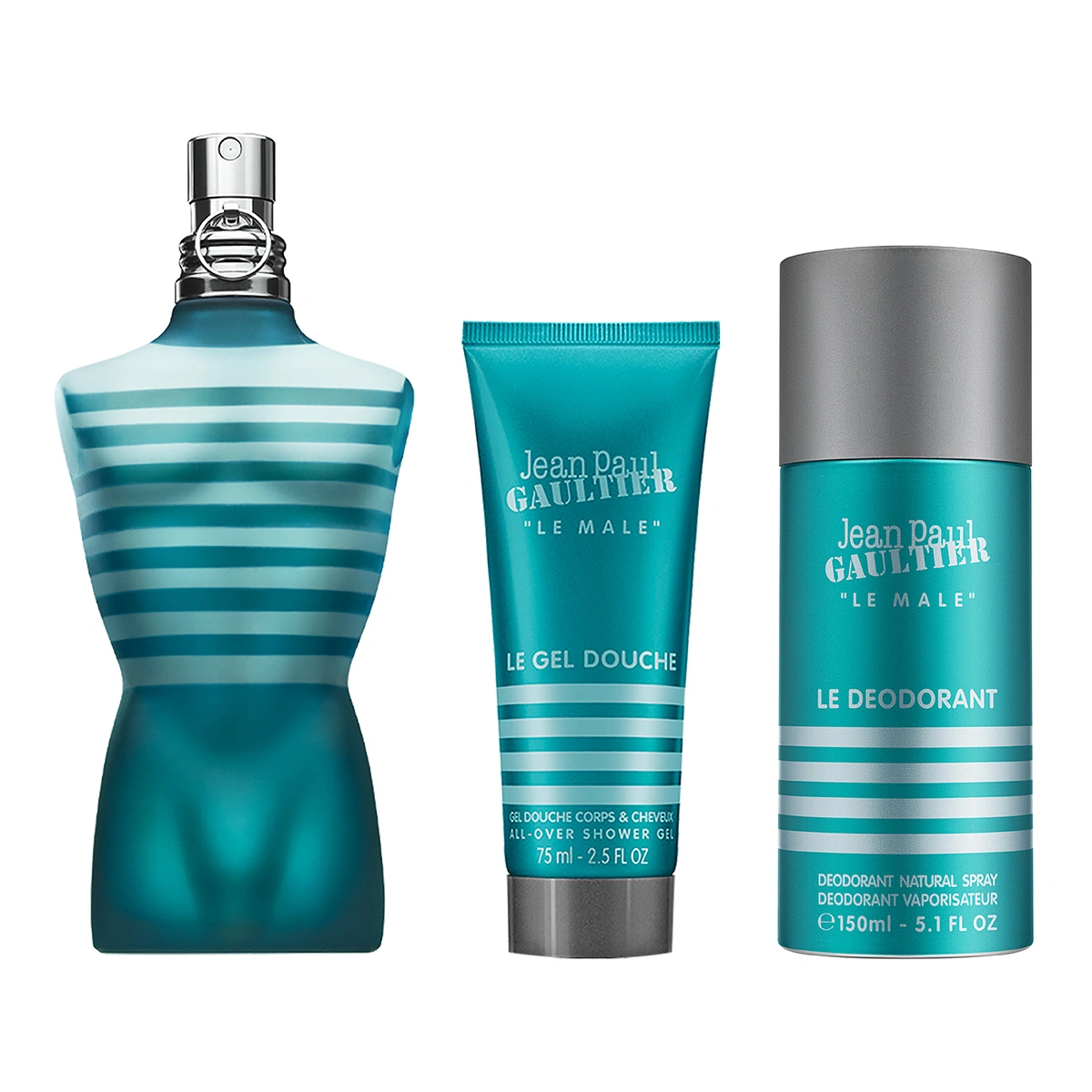 SET PERFUME JEAN PAUL GAULTIER HOMBRE LE MALE EAU DE TOILETTE 125 ML + ALL-OVER GEL DE BAÑO 75 ML + DESODORANTE SPRAY 150 ML - 1