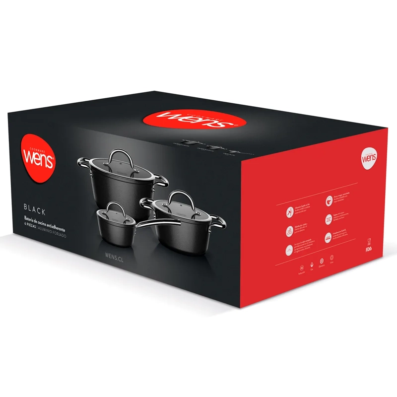 BATERÍA COCINA WENS BLACK 1,3 + 2,2 + 4 6 PIEZAS - 12