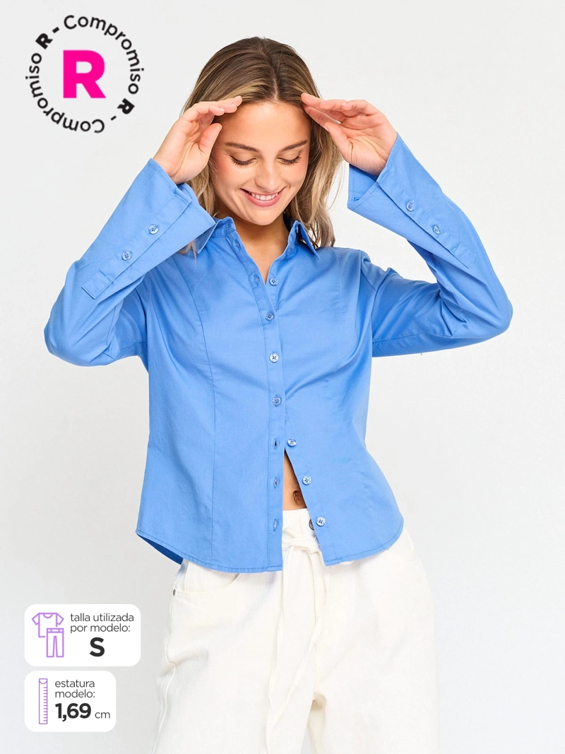 BLUSA MANGA LARGA ALGODÓN MUJER INDEX ENTALLADA - 2