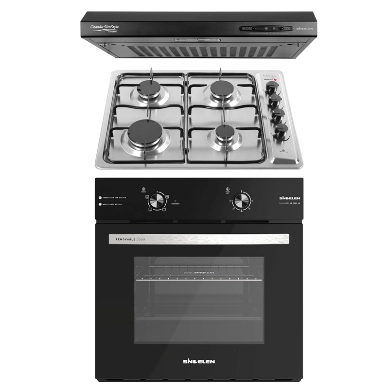 KIT SINDELEN HORNO EMPOTRABLE HE-7000NG + ENCIMERA 4 PLATOS CEG-4600IN + CAMPANA CA-606NG