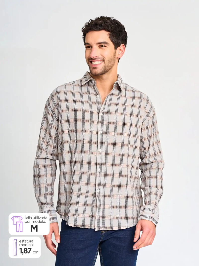 CAMISA HOMBRE INDEX ALGODÓN MANGA LARGA CUADROS - 1