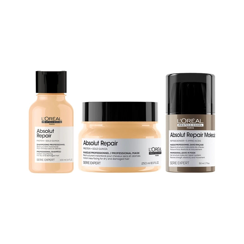 SET CABELLO LOREAL PROFESSIONNEL ABSOLUT REPAIR REPARACIÓN DEL DAÑO MÁSCARA 250 ML + SHAMPOO 100 ML + LEAVE IN 50 ML