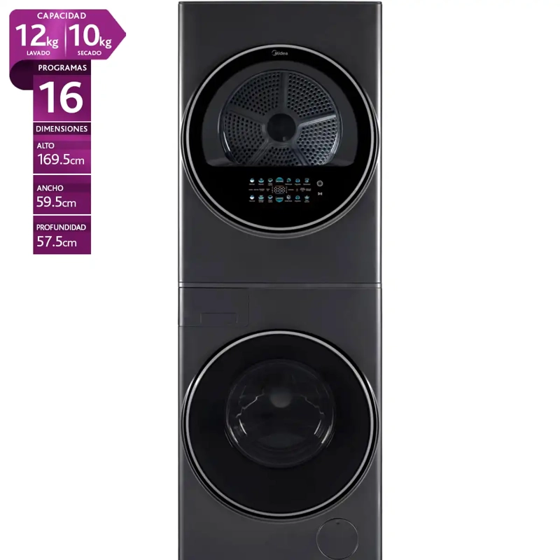 LAVADORA SECADORA MIDEA MTF-120WBT WASHTOWER 12KG/10KG GRAFITO - 1