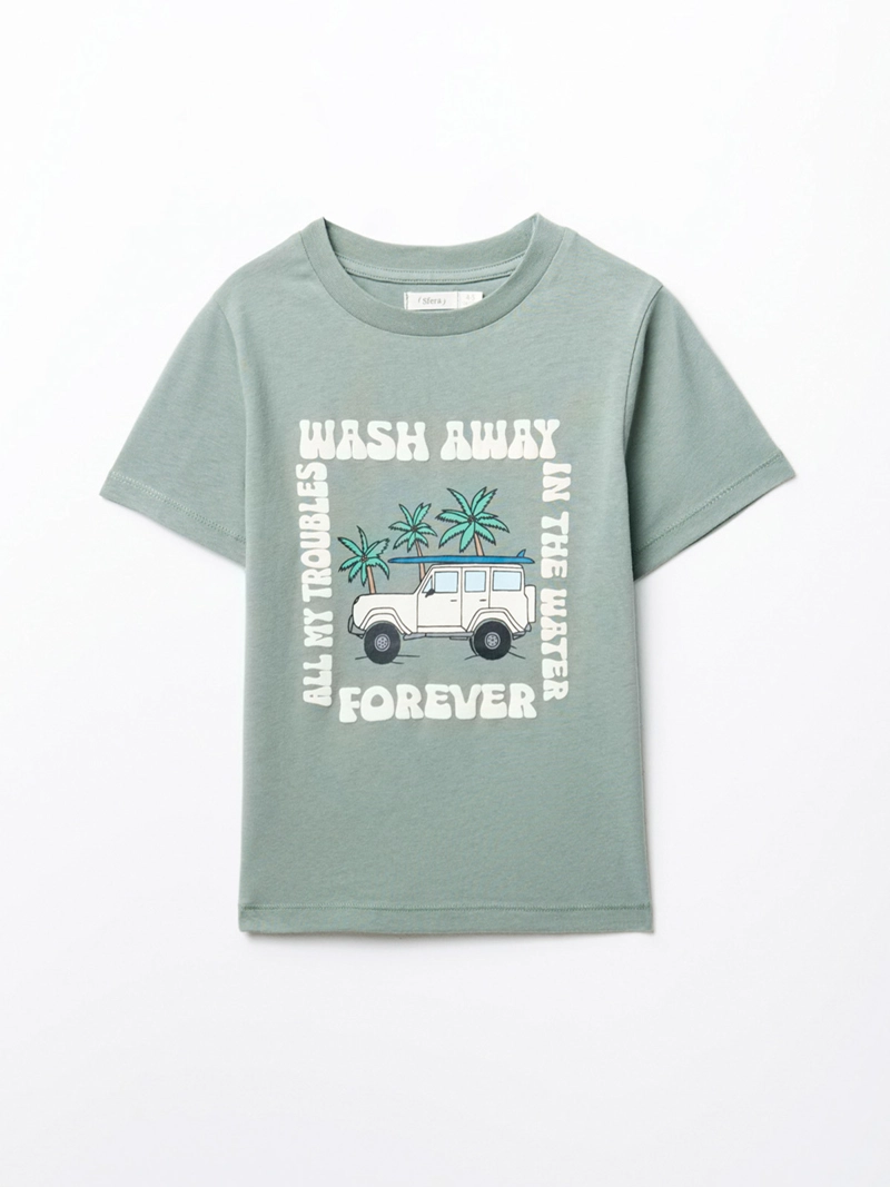 POLERA MANGA CORTA ALGODÓN NIÑO SFERA VERDE CARAVANA - 1