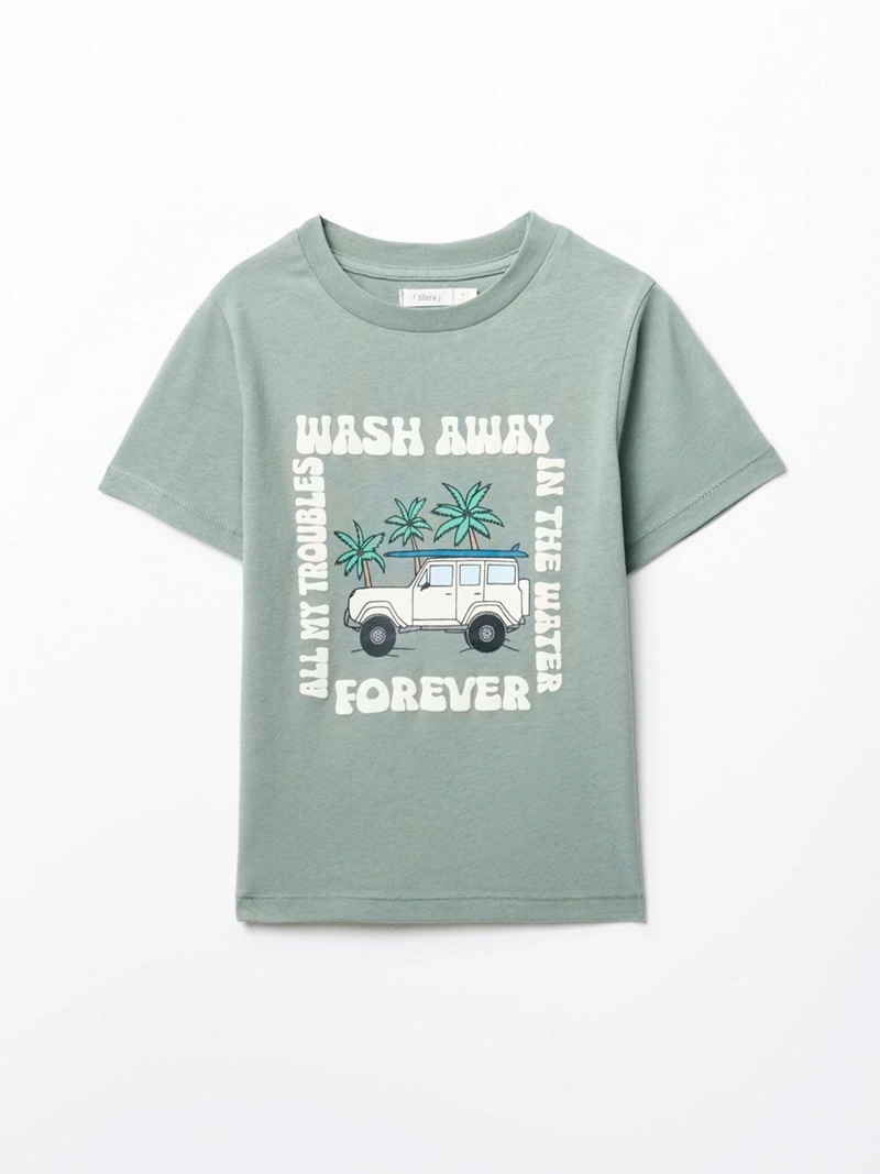 POLERA MANGA CORTA ALGODÓN NIÑO SFERA VERDE CARAVANA - 1