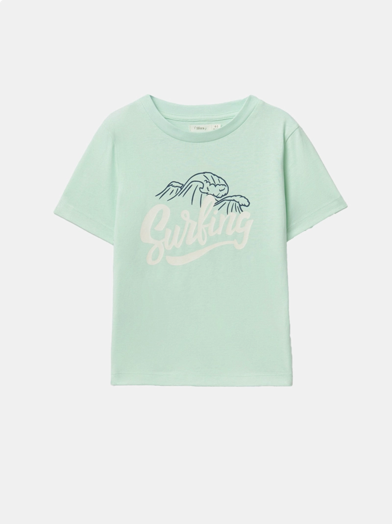 POLERA MANGA CORTA ALGODÓN NIÑO SFERA VERDE CLARO PRINT LINEAL - 1